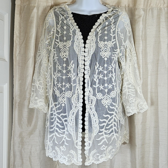 Sundance ivory white lace cardigan jacket Womens Large - Picture 8 of 11